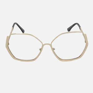 OVERSIZE CLASSIC 70s RETRO Style Clear Lens EYE GLASSES Large Gold Hexagon Frame